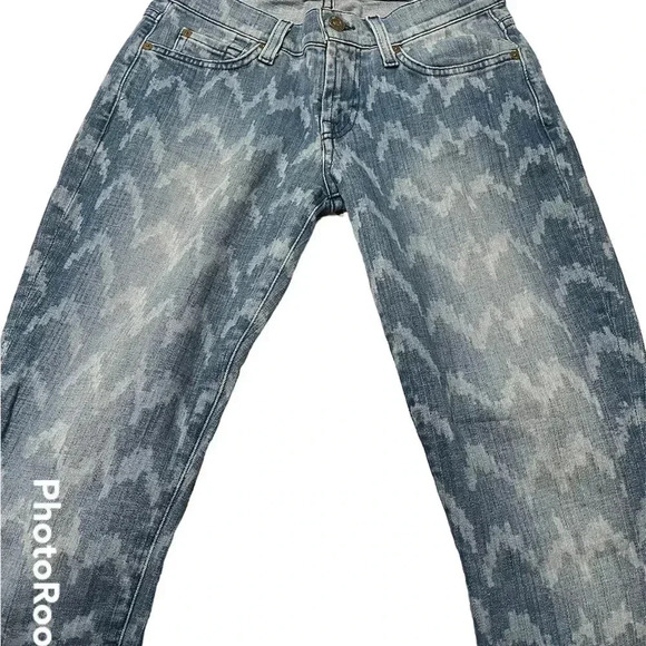 7 for all mankind denim patterned cropped blue skinny jeans size 26 - Picture 4 of 7